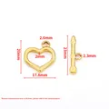 Detailed view of golden heart-shaped toggle clasp with precise size measurements - Heart to Heart OT Buckle / 2.3x23mm+2x17.8mm / Gold