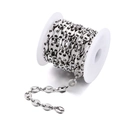 Macro shot of silver stainless steel coffee bean chain on white spool for DIY jewelry - Steel Color Pig Nose Chain