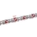 Detail of 10mm wide stainless steel Byzantine chain with decorative red beads - 10mm / Steel Red