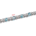 Macro detail of 10mm stainless steel Byzantine chain with blue beads and intricate weaving - 10mm / Silver Lake Blue