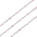 Polished silver stainless steel chain featuring decorative soft pink enamel beads - Pink