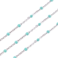 Silver stainless steel chain necklace with turquoise blue round beads detail - Parrot Green