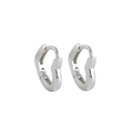 Macro shot of 925 sterling silver heart hoop earrings showing the S925 hallmark - Minimalist Smooth Heart (Style B) / White Gold