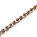Edelstahlkette mit bernsteinfarbenen Glasperlen und ineinandergreifenden silbernen Ringen - Stahlfarbe Gelb Perlenkette 10mm