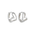 Détail de créoles en forme de cœur en argent sterling 925 avec une finition polie - Cœur Minimaliste Ajouré (Style F) / Or blanc