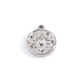 Celestial heart pendant in silver stainless steel featuring embossed star and moon details - Steel Color Heart Round Pendant (A2162)