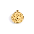 18K gold-plated stainless steel circular pendant with heart relief and celestial motifs - 18K Gold Plated Heart Round Pendant (A2163)