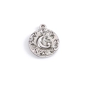 Polished silver stainless steel round pendant featuring crescent moon and stars engraving - Steel Color Moon Pendant (A2168)
