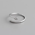Macro detail of S925 sterling silver ring with marquise zircon and pavé setting - Adjustable Open / Platinum with White Stone