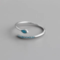 Detail of S925 sterling silver bypass ring featuring turquoise and blue zircon stones - Adjustable Open / Turquoise Platinum