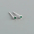 Detailed view of square cut green zircon earrings with polished silver metal base - Square Green Zirconia (Platinum) / 925 Silver