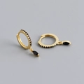 Detail of S925 silver earrings with marquise-cut black gemstone and pavé settings - 925 Silver / Black Zirconia (Gold)