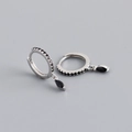 Detail of S925 sterling silver hoop earrings with black marquise cut stones and pave diamonds - 925 Silver / Black Zirconia (Silver)