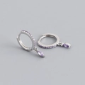 Detailed shot of S925 silver hoop earrings with marquise-cut purple stones and micro-pave crystals - 925 Silver / Amethyst Purple (Silver)