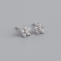 Macro shot of S925 sterling silver flower stud earrings with sparkling cubic zirconia crystals - White Zirconia (Silver Tone)