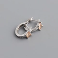 Close-up of S925 sterling silver hoop earrings with champagne square zircon and pave stones - 925 Silver / White Gold with Yellow Zirconia
