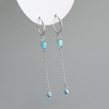 Detail of S925 silver fringe earrings with turquoise green stones and S925 hallmark - 925 Silver / Turquoise Color (Silver)