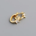 Macro detail of gold-plated silver huggie hoop earrings with square zircon stone - 925 Silver / Gold White Zirconia