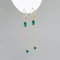 Close-up of S925 hallmark on gold tassel earrings with olive green zircon stones - 925 Silver / Emerald Green (Gold)