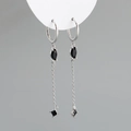 Orecchini a frangia in argento S925 con eleganti zirconi neri sfaccettati e lunghi - Argento 925 / Zirconia Nera (Argento)
