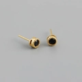 Boucles d'oreilles en argent S925 avec zircon noir rond et finition plaqué or - Argent 925 / Pierre Bleue (Or)