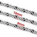 Polished stainless steel dragon bone chain bracelets with black beads in 8mm and 10mm widths - 8/10 Width With 6 Beads / Steel