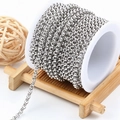 DIY stainless steel round link chain roll for jewelry making on a white plastic spool - 3mm / Steel