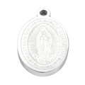 Polished silver stainless steel oval pendant with Virgin of Guadalupe religious relief - Steel Color 20.5x13x1.7mm