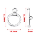 Fermoir à bascule OT en acier inoxydable pour bijoux avec dimensions de taille - Couleur Acier Style 5 Anneau 16mm+Barre T 23.7mm