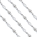 Polished silver stainless steel rhombic lantern chain with solid spherical links - Steel 3.6mm