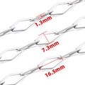Industrial stainless steel rhombus chain necklace with detailed size measurements - Steel Color (7.3mmX16.5mm)