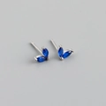 Macro detail of marquise-cut blue sapphire earrings in 925 sterling silver settings - Blue (Silver)