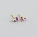 Close-up of gold S925 silver stud earrings with purple marquise cut zircon stones - Purple (Gold)