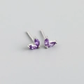 Detailed macro view of S925 silver stud earrings with purple marquise-cut zircon stones - Purple (Silver)