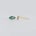Detail van vergulde s925 zilveren oorknopjes met blauw emaille oog en zirkonia steen - 925 zilver / Groene Emaille Witte Strass (Goud)