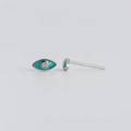 Minimalistische s925 sterling zilveren boze oog oorknopjes met turquoise emaille - 925 zilver / Groene Emaille Witte Strass (Platina)