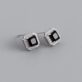 Detail of square black gemstone earrings with S925 sterling silver hallmarking - Black Zirconia (Silver)