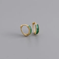Detail of gold hoop earrings featuring rectangular emerald green zircon stones - 925 Silver / Emerald Green (Gold)