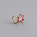 Macro shot of 925 silver gold-plated hoop earrings with rectangular pink zircon stones - 925 Silver / Ruby Red (Gold)