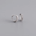Macro detail of S925 silver hoop earrings with baguette-cut clear zircon stones - 925 Silver / Clear White (Silver)