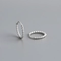 Detail of S925 sterling silver hoop earrings with a minimalist beaded ball pattern design - 10mm / 925 Silver / White Gold