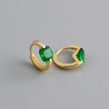 Macro detail of S925 silver gold-plated huggie earrings with emerald-cut green zircons - 925 Silver / Emerald Green (Gold)