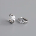 Close-up of S925 sterling silver hoop earrings with clear square-cut zircon stones - 925 Silver / Clear White (Silver)