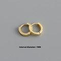 Macro detail of 7mm inner diameter golden S925 silver huggie hoop earrings with smooth finish - Inner 7mm / Gold
