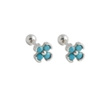 Macro view of flower stud earrings with turquoise petals and silver screw ball back - 925 Silver / Silver (Turquoise Color)