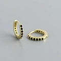 S925 sterling silver gold hoop earrings with small black zircon stones inlay - Black Zirconia (Gold)