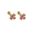 Detailed macro view of S925 sterling silver flower earrings with pink crystal petals - 925 Silver / Gold (Rose Stone)