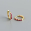 Boucles d'oreilles créoles en argent 925 doré 18 carats et zircons roses - Rouge Rubis (Or)