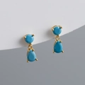 Detail of drop earrings featuring blue teardrop zircon stones in gold s925 silver settings - Turquoise Blue (Gold Plated)