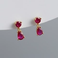 Detailed view of red teardrop zircon earrings with elegant gold-plated silver setting - Rose Red (Gold Plated)